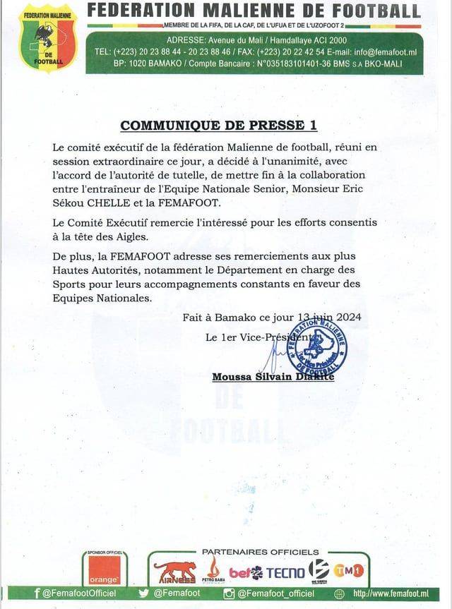 Mali FA official: Head coach Eric Ségué Sélégo dismissed -illustration-