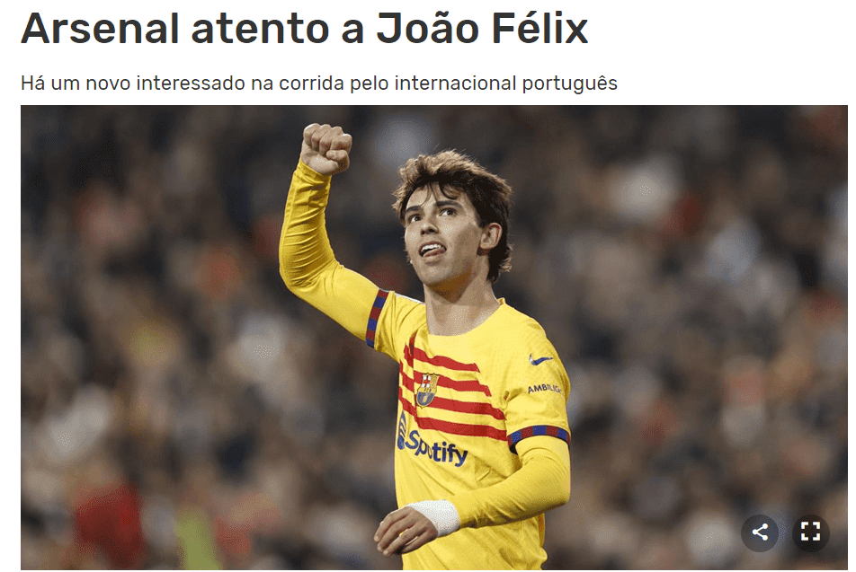 Portuguese Media: Arsenal Interested in Signing Felix, Has Made €20m Offer -illustration-