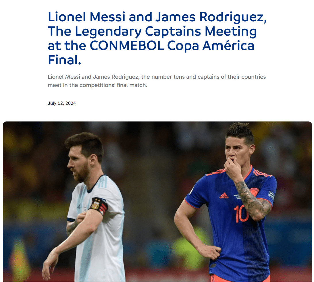 Copa America Official Website: A Legendary Clash of Number 10s Messi and James Rodriguez Await in Unmissable Final -illustration-