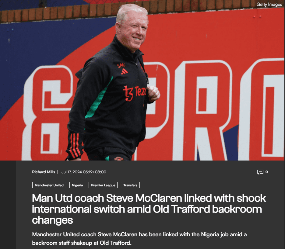 Man Utd coaching team set for another change: McClaren to leave Ten Hag for Nigeria national team job -illustration-