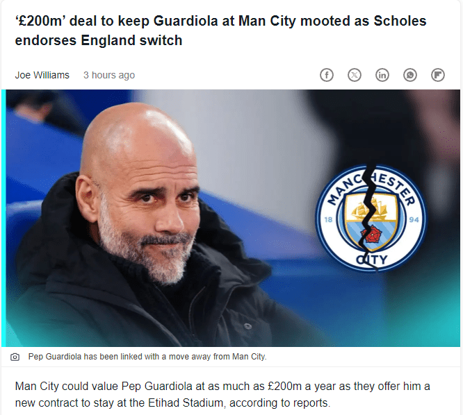 Far Beyond Millions of Pounds! British Media: Manchester City Seeks to Significantly Raise Salary in Guardiola’s Contract Renewal -illustration-