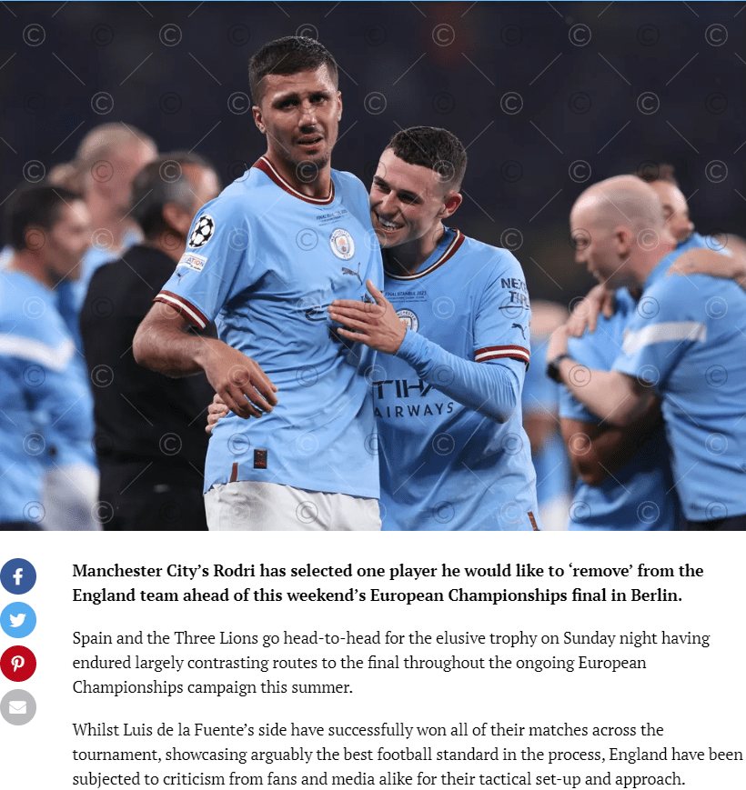 Rodri: If it were up to me, I would leave Foden out of England’s starting lineup for the final -illustration-