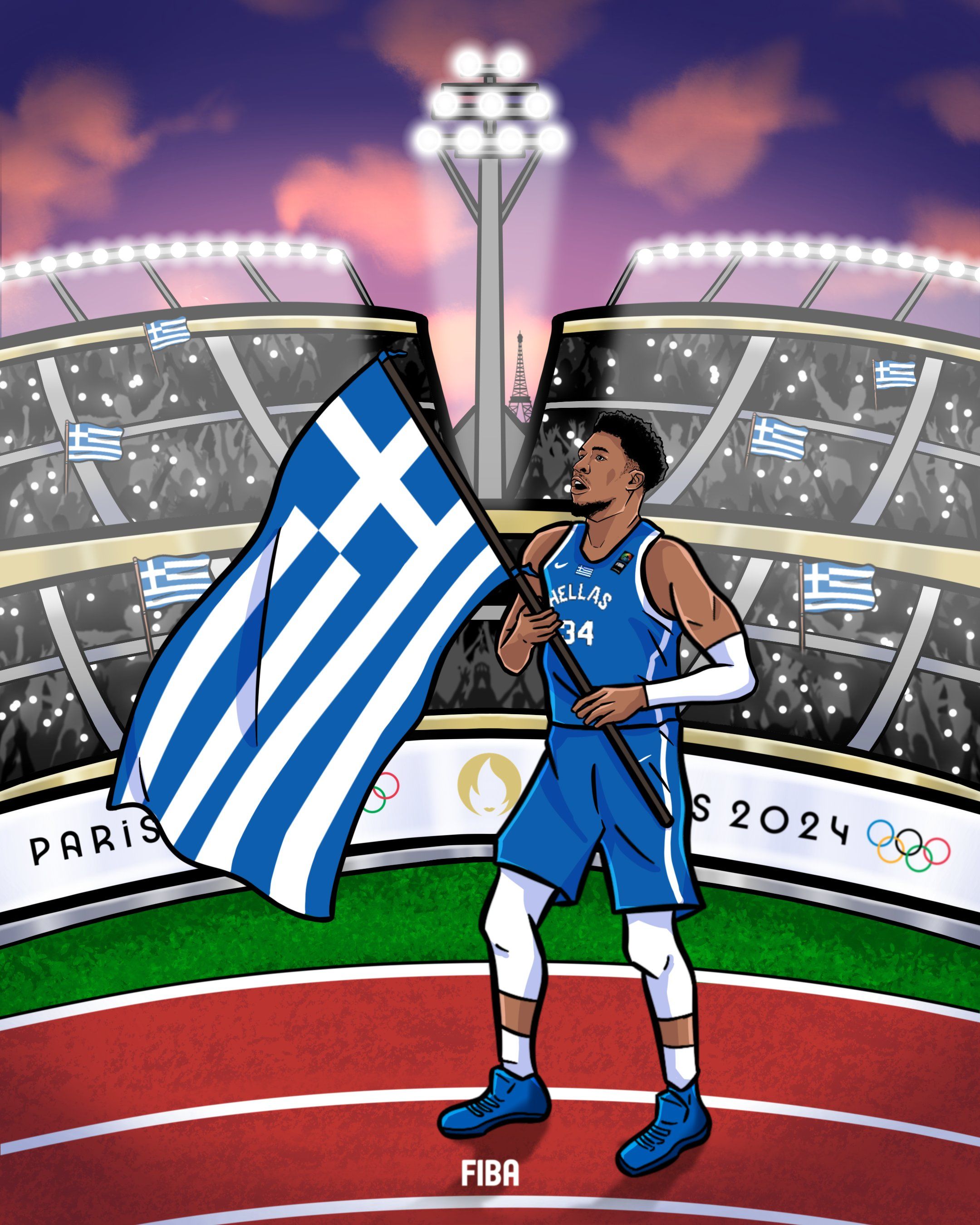 Making History! Giannis Antetokounmpo to be Flag Bearer for Greek Delegation at Paris Olympics -illustration-