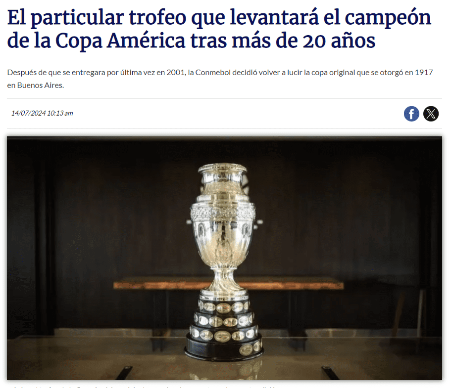 The Newly-Crowned Copa America Champion Will Receive the Original Trophy: A Design and Production Year, Awarded Again After Years -illustration-