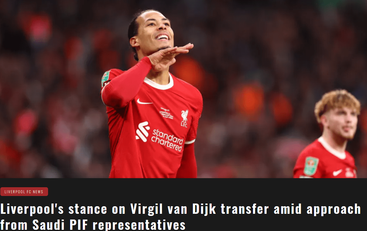 Liverpool Sets €55 Million Price Tag for Van Dijk; Saudi Representatives Threaten to Pull Out of Talks Without a Price Reduction -illustration-