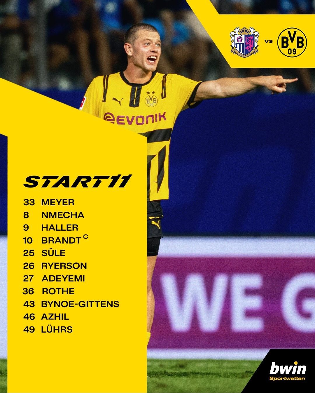 Cerezo Osaka vs. Borussia Dortmund Starting Lineups: Brandt Leads, Adeyemi and Köhl Included -illustration-