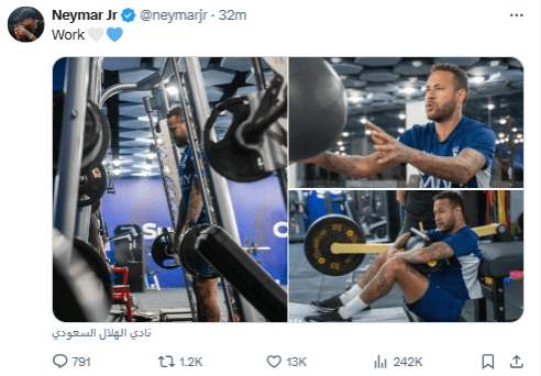 Missing Neymar? Brazilian Star Neymar Posts Gym Training Photos on Social Media with the Caption: Work -illustration-3