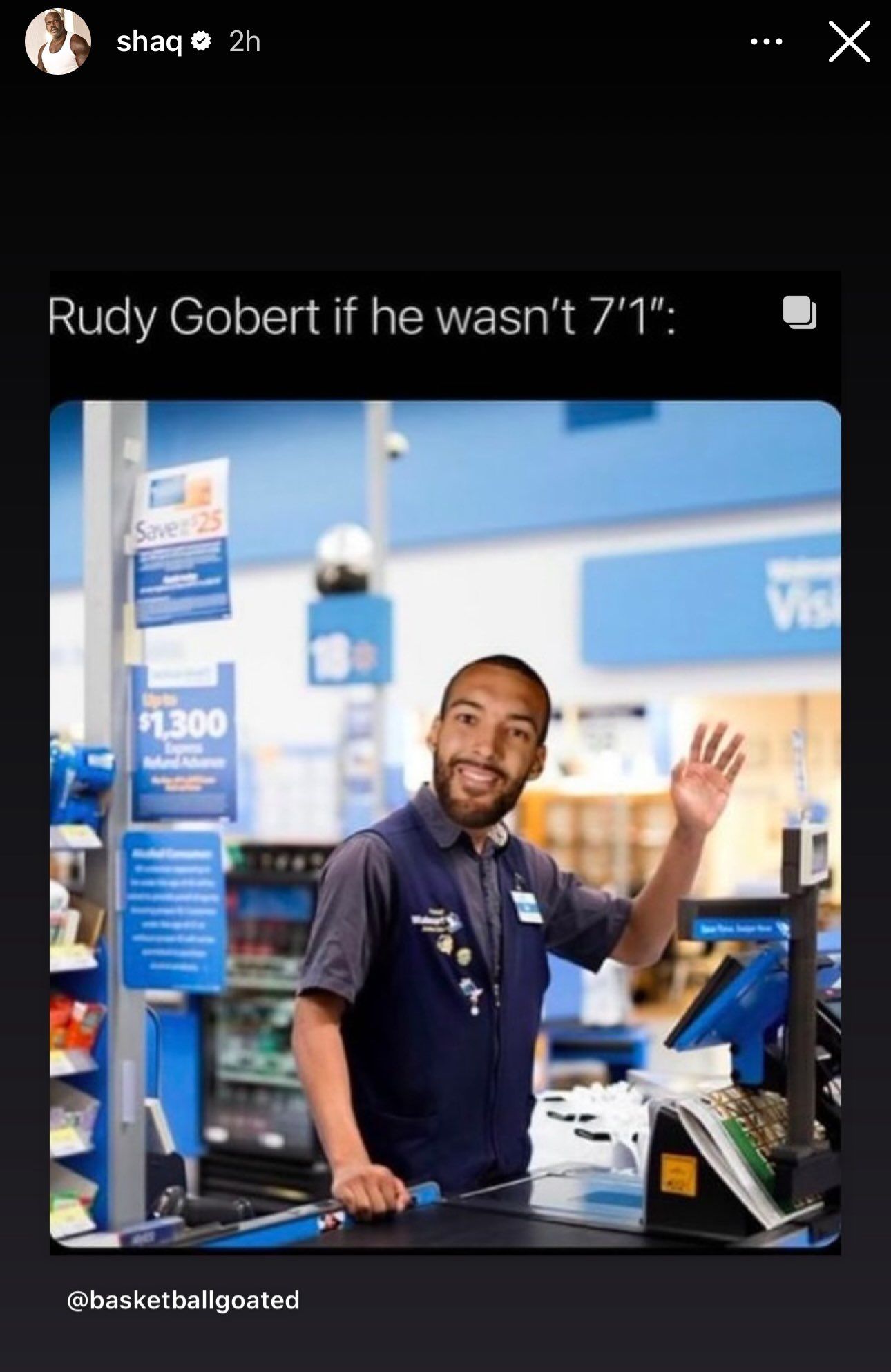 Here we go again! Shaq shares a photoshopped image of Gobert as a cashier and posts: What if he didn’t have his 7-foot height -illustration-