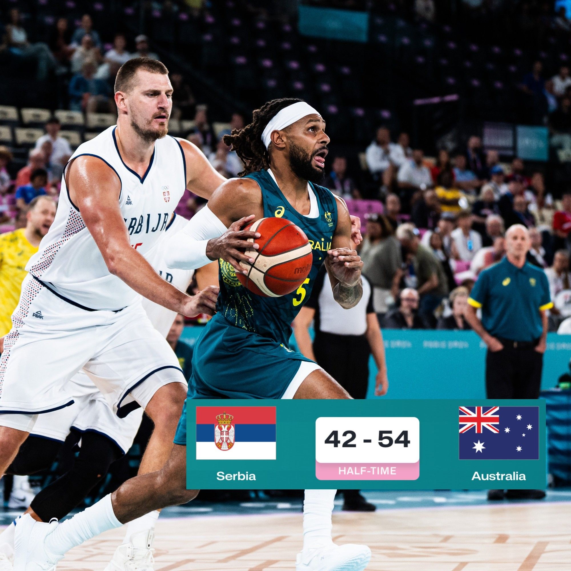 Olympic Men’s Basketball Semi-Final: Mills Efficiently Scores Big, Jokic Contributes as Australia Faces Serbia -illustration-