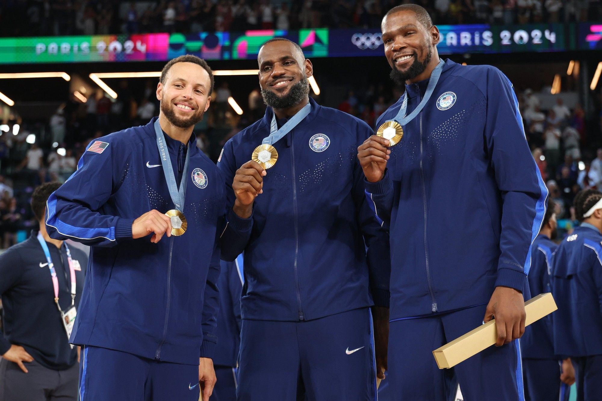 USA Basketball Officially Shares Group Photo of James, Durant, and Curry with Gold Medal: The Golden Generation -illustration-