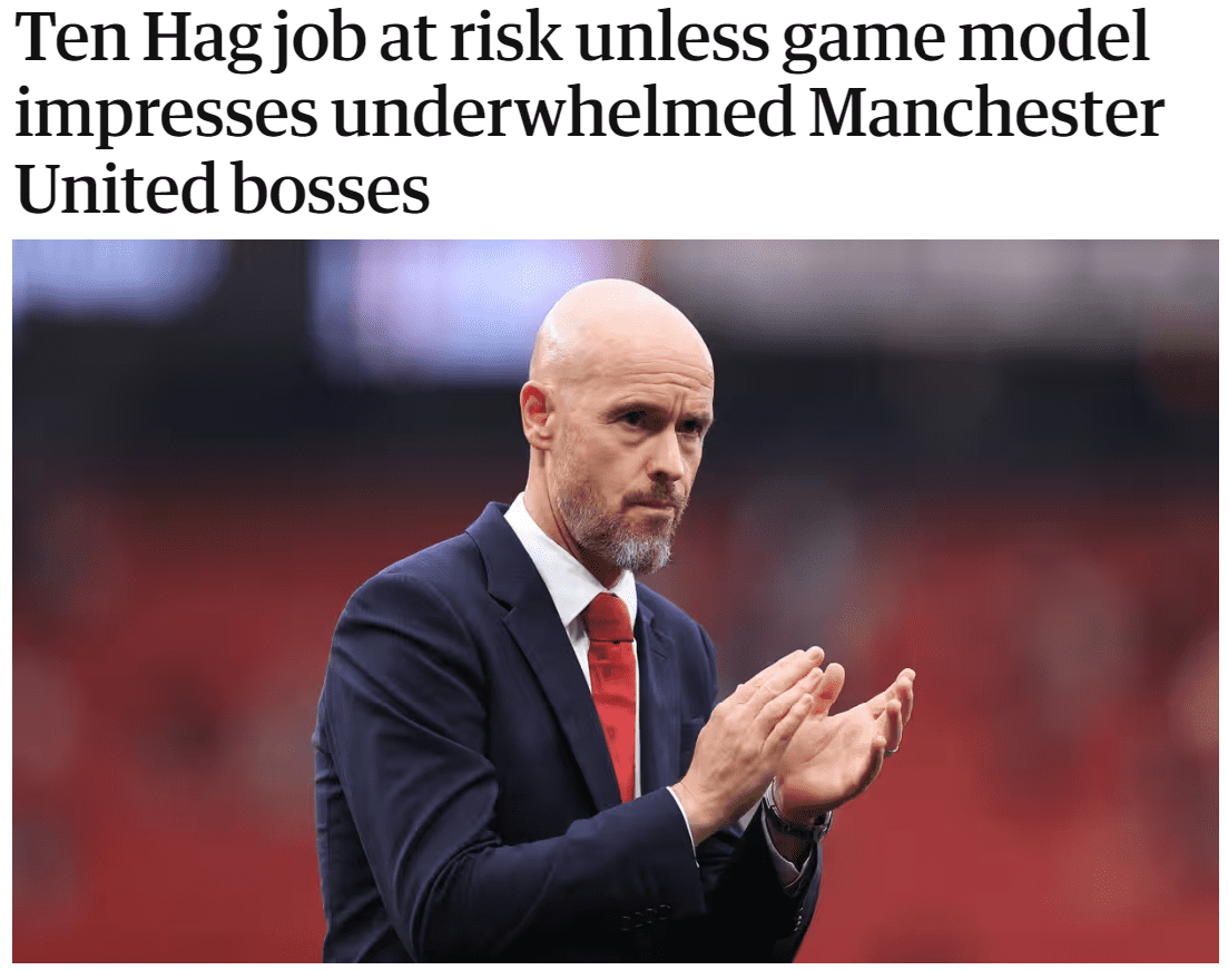 The Guardian: Ten Hag’s Position Not Secure, Risk of Dismissal if Manchester United’s Performance Does Not Improve -illustration-