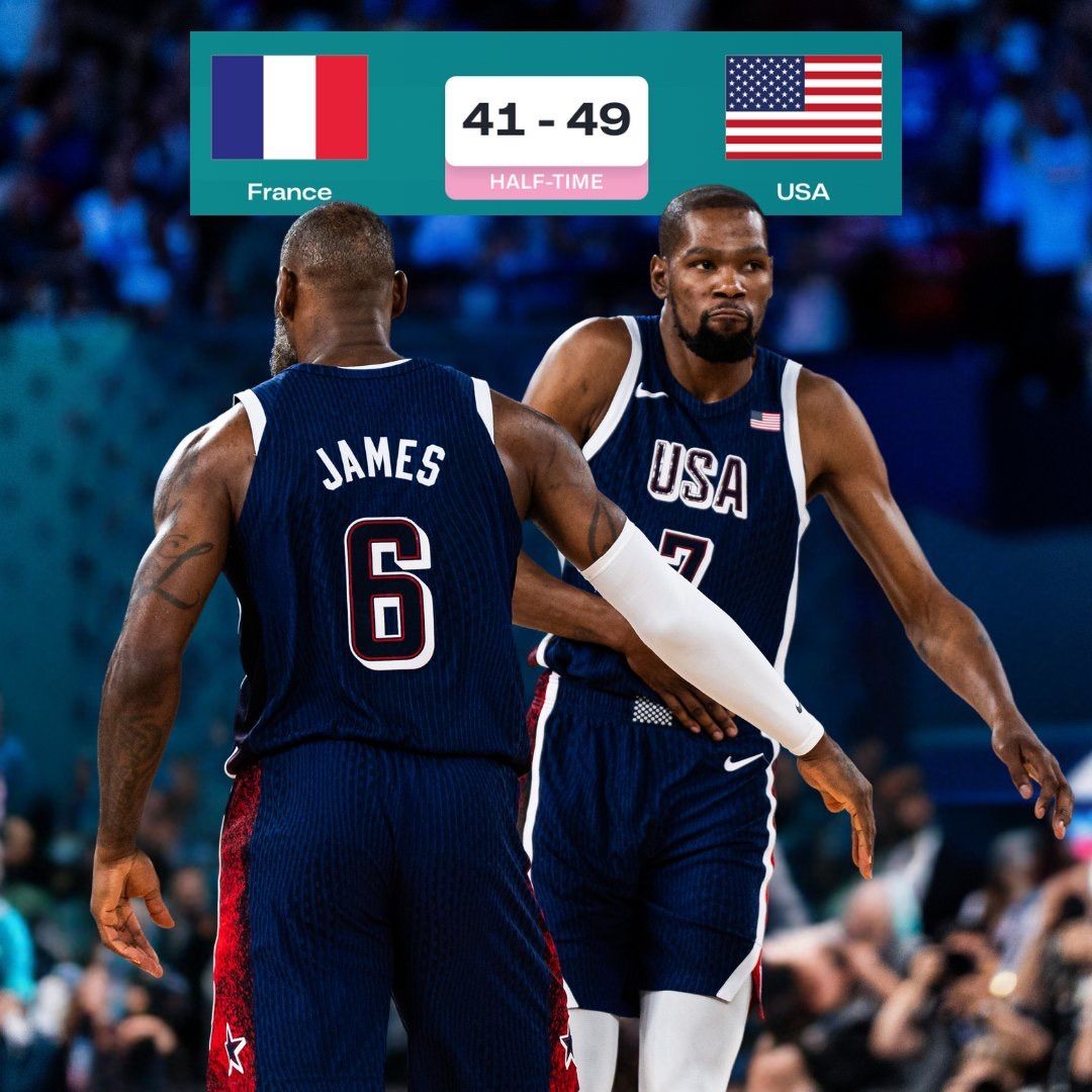 Olympic Men’s Basketball Final Half-Time: Booker Points, Yabusele Points & Wenban Points; USA-Leading France -illustration-