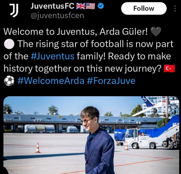 Hacked Account! Juventus Official English Twitter Claims Signing Guler, Club Denies and Deletes Post