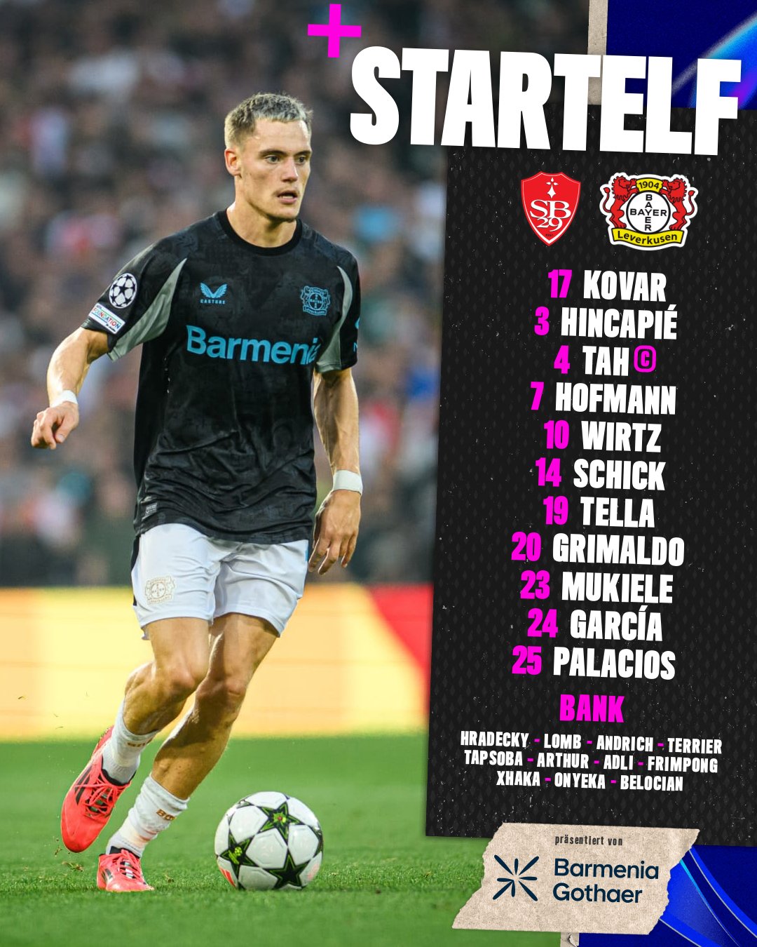 Leverkusen's Starting Lineup for Away Match Against Brest: Wirtz Leads, Mujie and Grimaldo Start