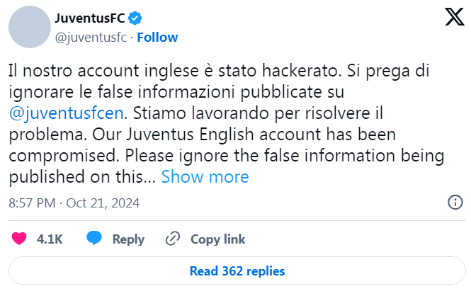 Hacked Account! Juventus Official English Twitter Claims Signing Guler, Club Denies and Deletes Post